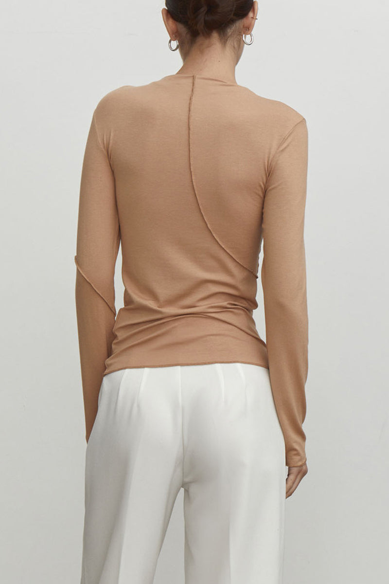 Tops casuales de cuello alto liso de media manga con simplicidad