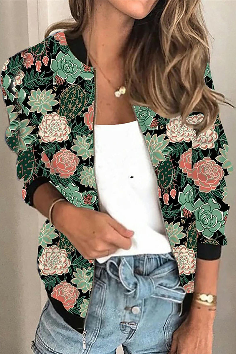Prendas de abrigo informales con cuello redondo y estampado de patchwork