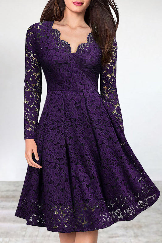 Vestidos elegantes de celebridades con encaje liso y escote en V (5 colores)