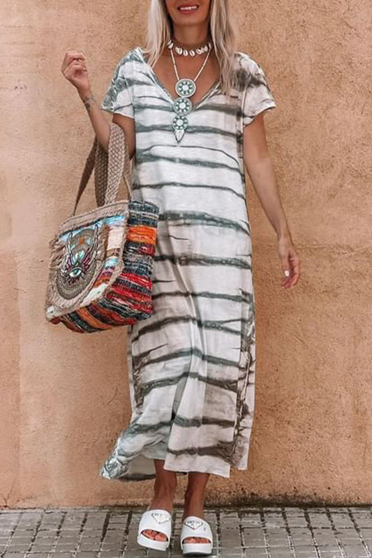 Vestidos casuales de rayas con cuello en V y corte A