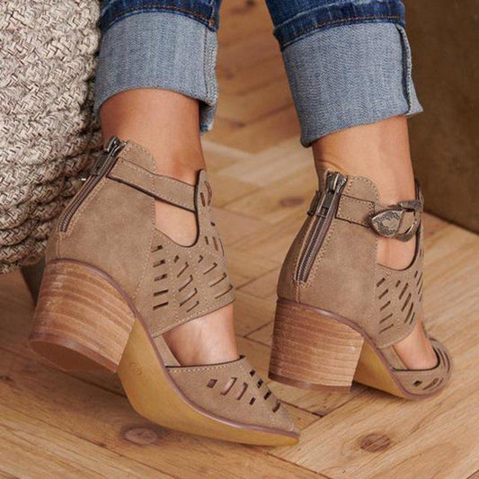 Casual Hollowed Out Patchwork Solid Color Fish Mouth Out Door Wedges Shoes (Heel Height 1.97in)(5 Colors)