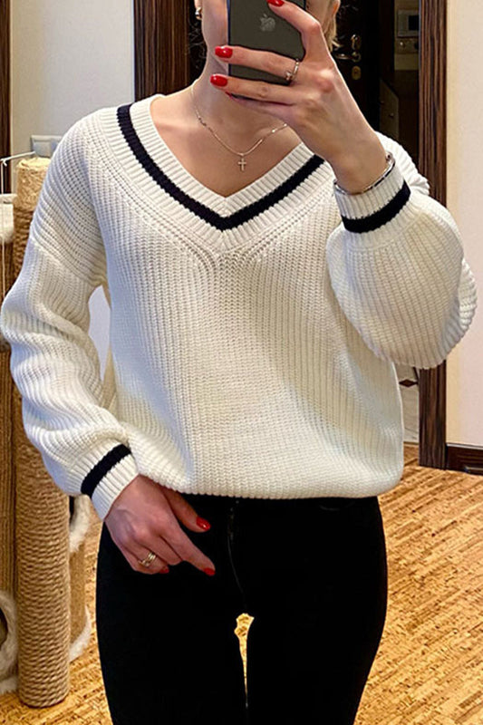 Tops casuales sencillos con cuello en V y parches sólidos