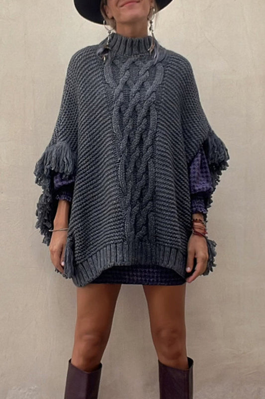 Prendas de abrigo informales con cuello redondo, diseño de patchwork y borlas sólidas