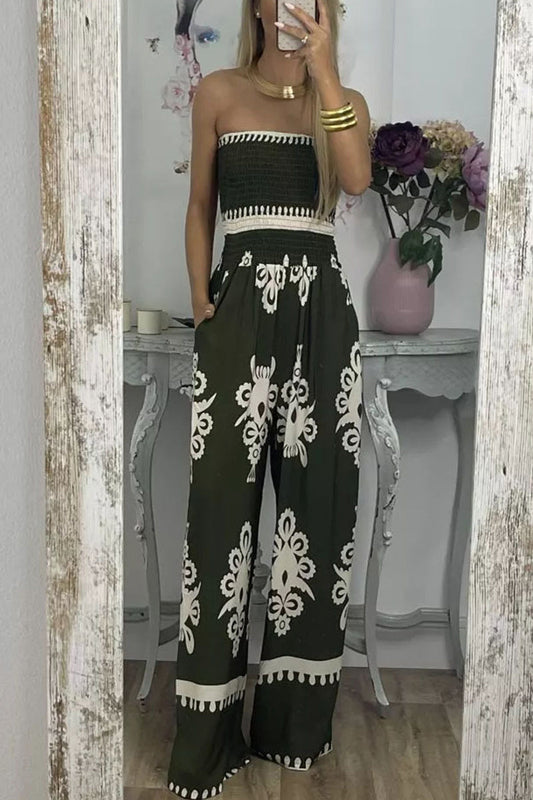Mono holgado sin tirantes con bolsillos y estampado sexy (3 colores)