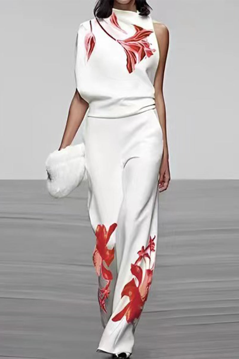 Conjunto de dos piezas sin mangas con cuello alto y estampado elegante (4 colores)