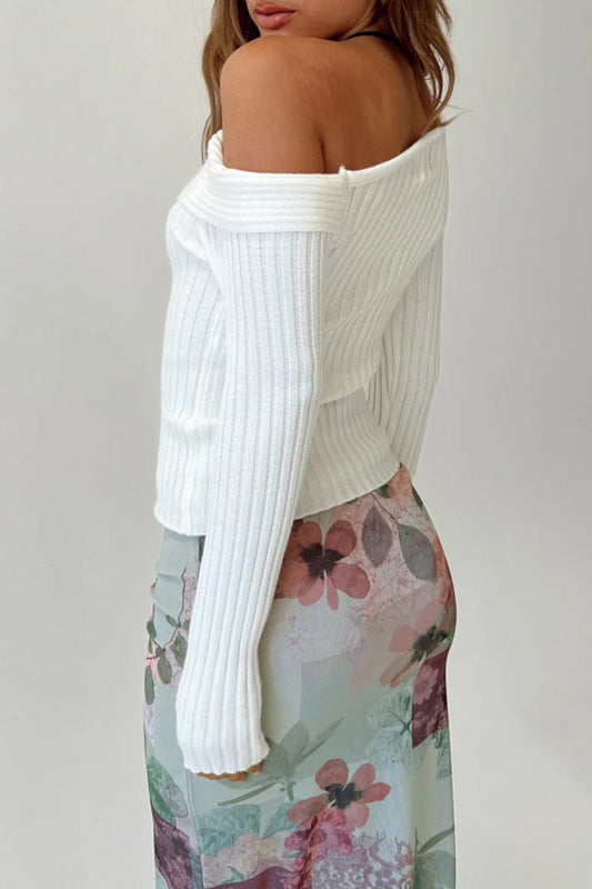 Tops casuales de cuello oblicuo con parches sólidos