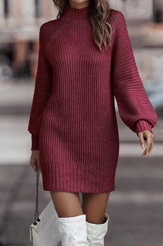 Vestidos casuales de cuello alto con falda de un solo paso y retazos sólidos