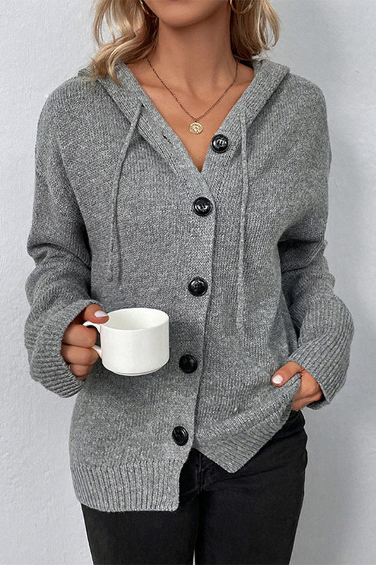 Tops casuales con cuello y capucha y botones sólidos