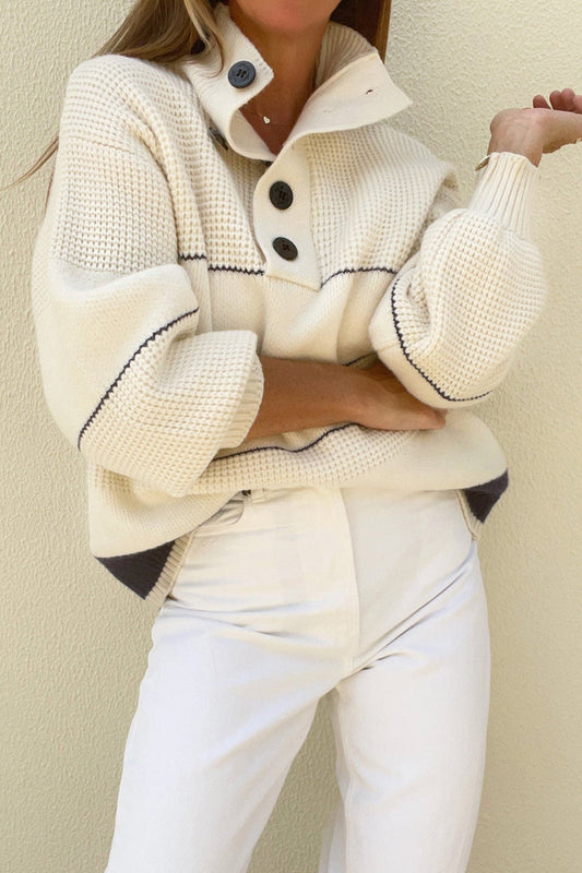 Tops casuales de cuello alto con rayas y patchwork en contraste