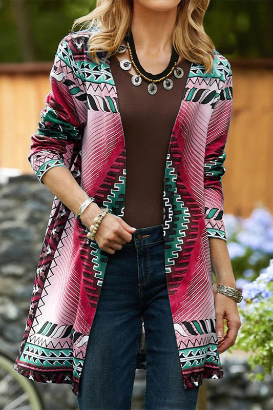 Prenda de abrigo informal universitaria con estampado geométrico y cuello tipo cárdigan (5 colores)