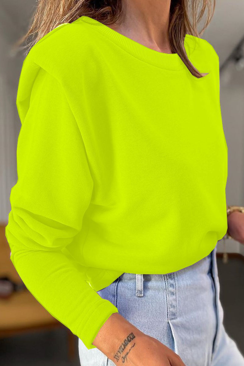 Tops casuales de cuello redondo con parches sólidos (3 colores)