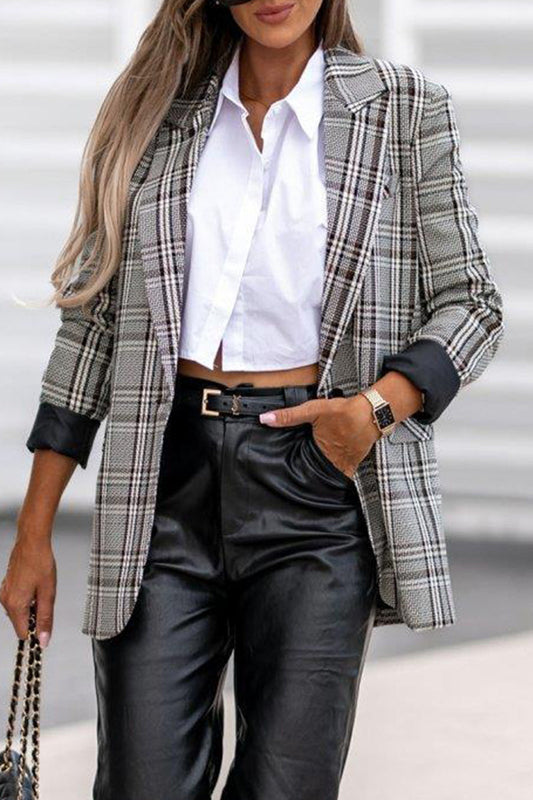 Prendas de abrigo con cuello vuelto, estilo británico, con patchwork y cuadros