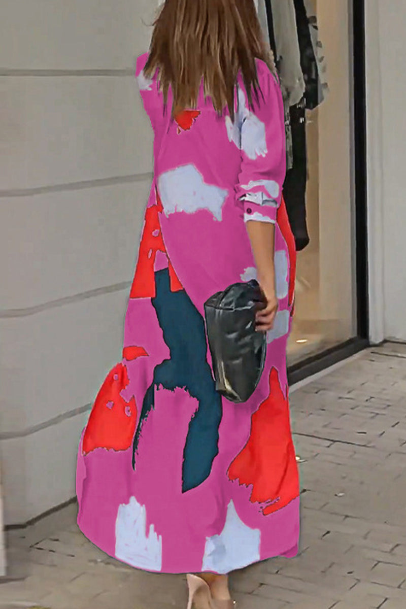 Vestidos camiseros informales con cuello vuelto y estampado geométrico urbano (9 colores)