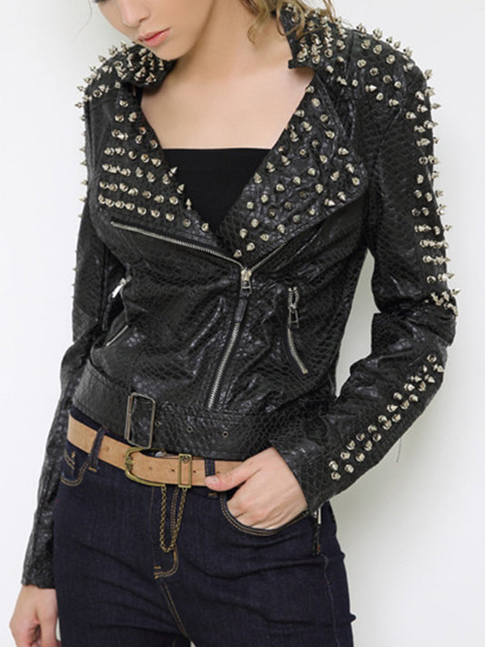 Prendas de abrigo informales estilo punk con remaches sólidos y cuello vuelto