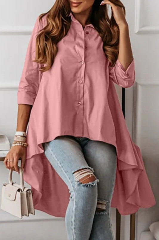 Tops casuales con cuello vuelto asimétrico y botones lisos
