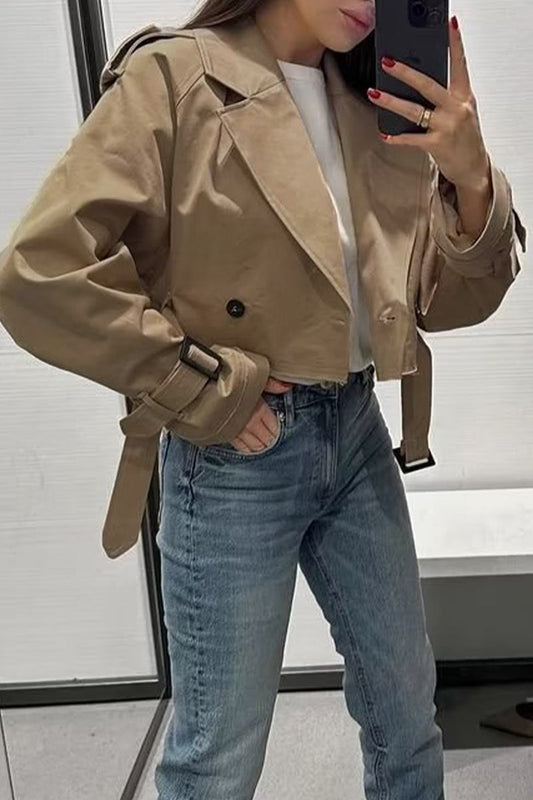 Prenda exterior estilo británico con botones sólidos y cuello vuelto (3 colores)