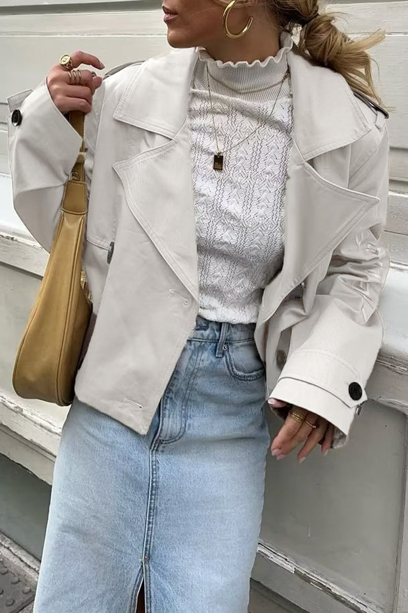 Prenda exterior estilo británico con botones sólidos y cuello vuelto (3 colores)