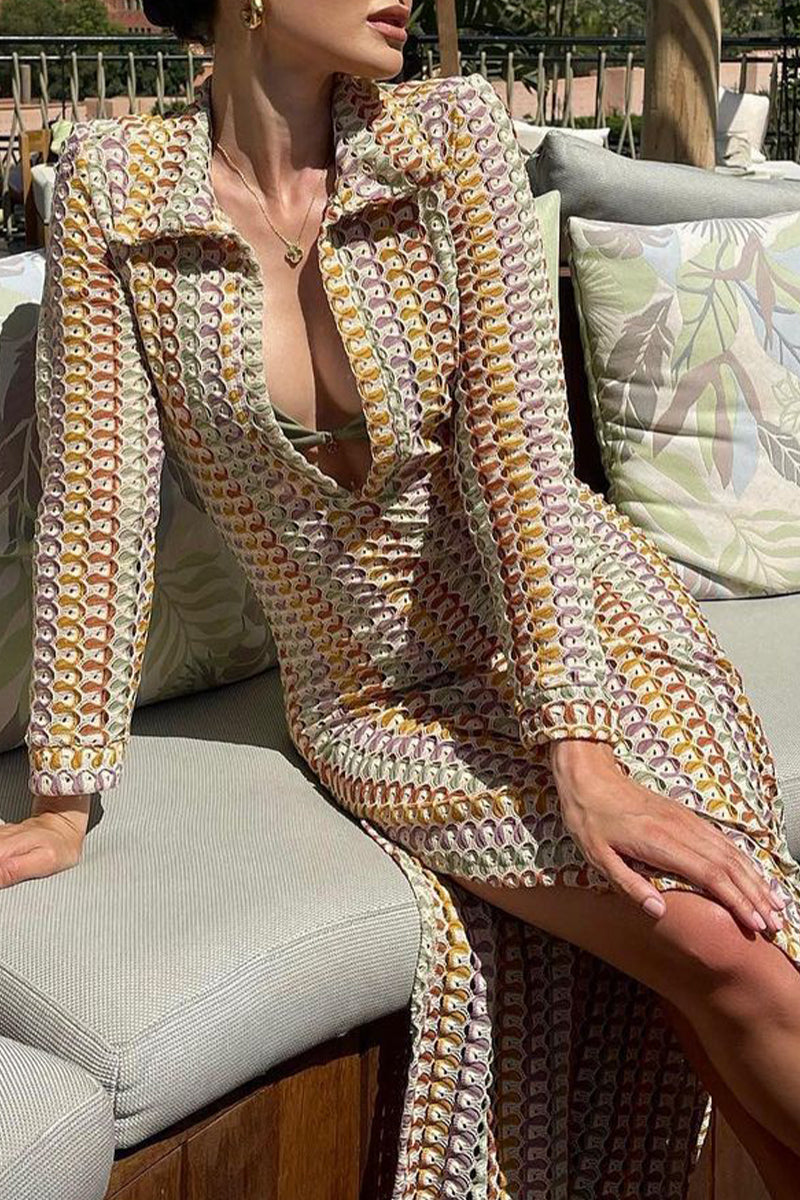 Vestidos sexis de manga larga con escote en V y aberturas en los laterales con bloques de color