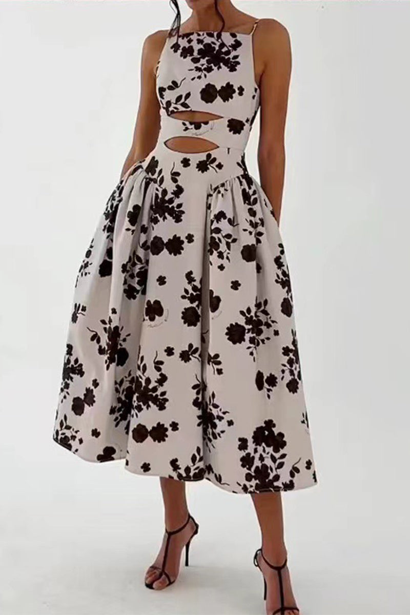 Vestido sexy con estampado de patchwork floral, espalda descubierta y cuello cuadrado