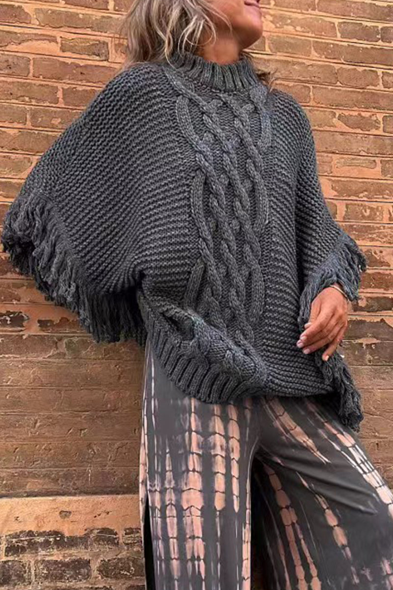 Tops casuales de cuello redondo con borlas sólidas