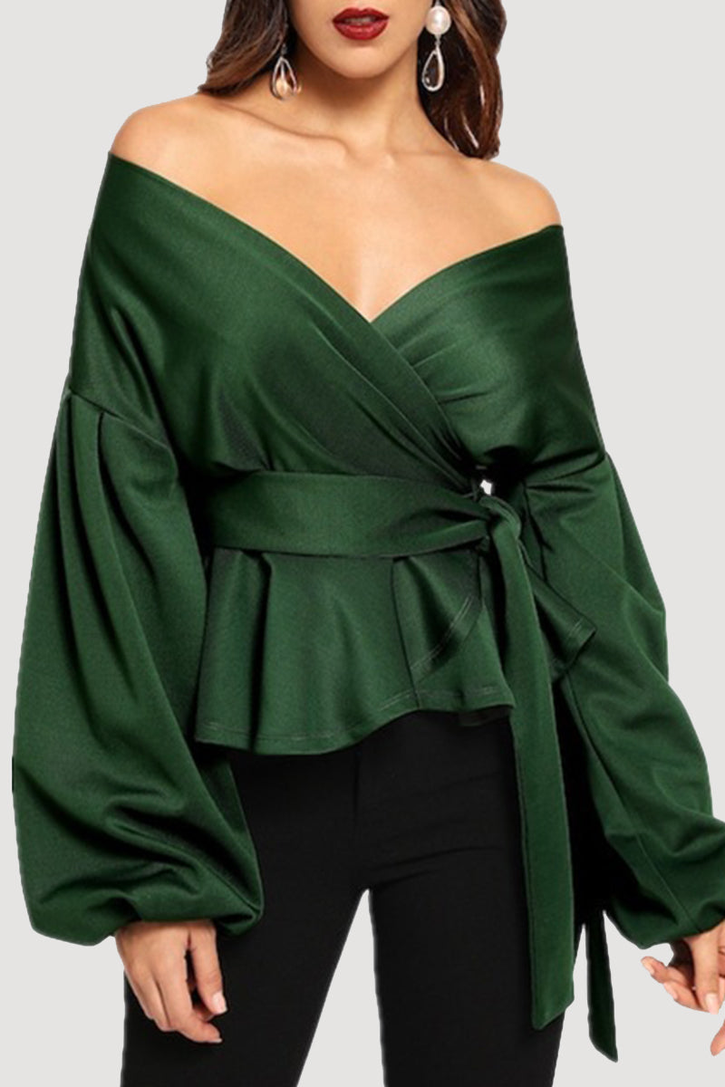 Elegante blusa lisa con escote en V y lazo