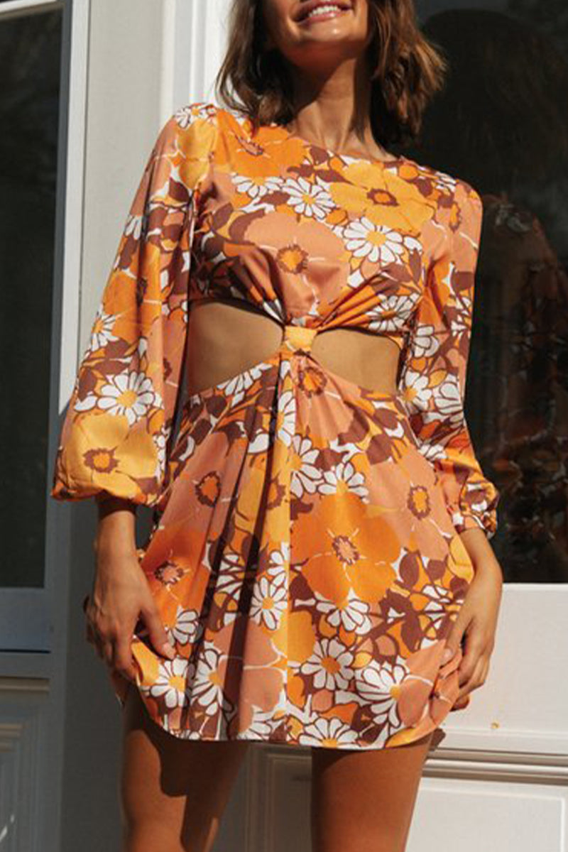 Vestido sexy con estampado floral ahuecado y cuello redondo