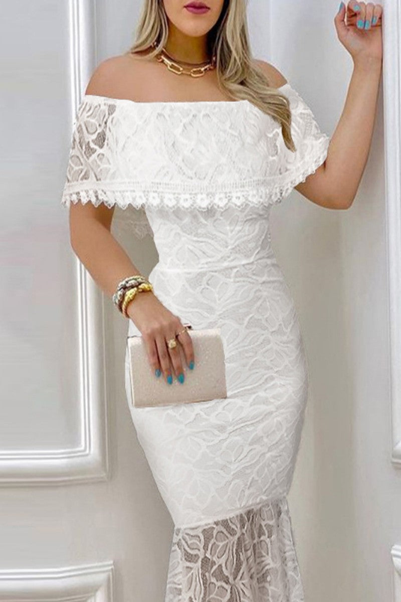 Vestido de noche sexy formal de patchwork sólido con hombros descubiertos
