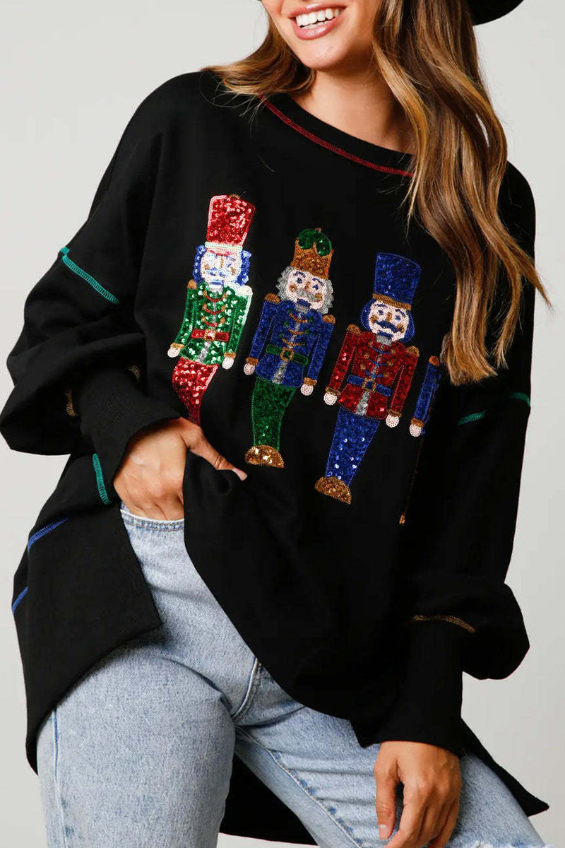 Tops casuales de lentejuelas sólidas con cuello redondo
