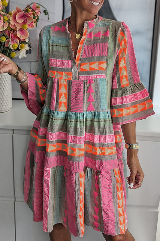 Vestido casual sin posicionamiento estampado con cuello en V estampado