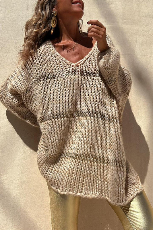 Tops casuales de tejido liso con cuello en V