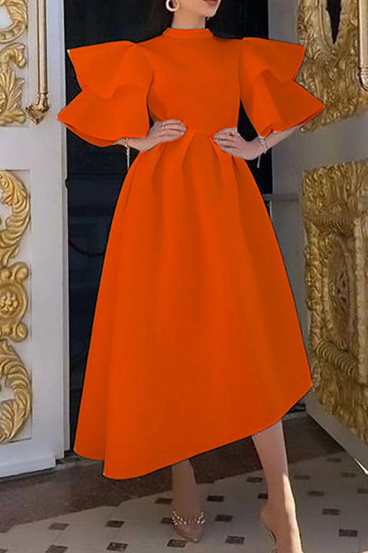 Vestido informal de cuello alto irregular con retazos sólidos y media manga para tallas grandes