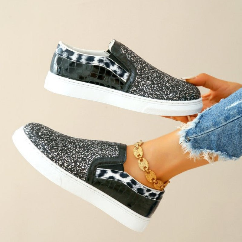 Zapatos planos informales con diseño de patchwork, redondos y cómodos para exteriores