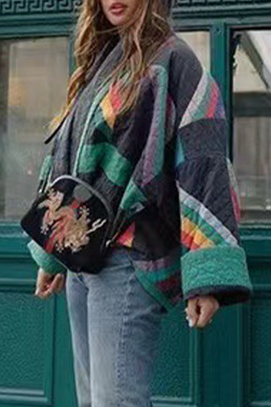 Prendas de abrigo de cuello vuelto con contraste de bloques de color vintage de estilo británico