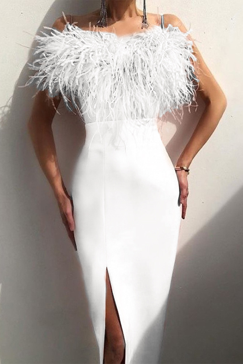 Elegante vestido de tirantes con abertura sólida (4 colores)
