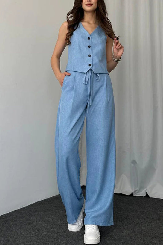 Conjunto de dos piezas de chaleco casual de color sólido