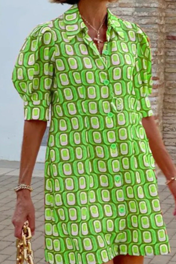 Vestido camisero informal de media manga con estampado a cuadros a la moda