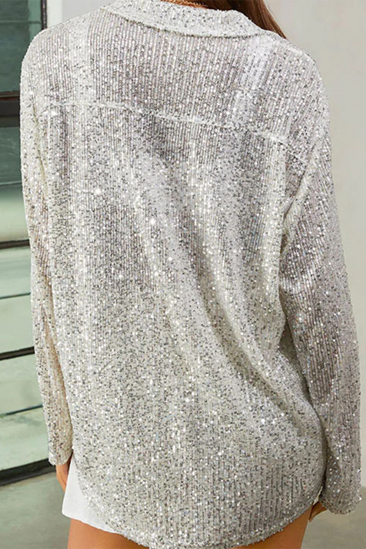 Blusas casuales con cuello vuelto, lentejuelas y lentejuelas lisas