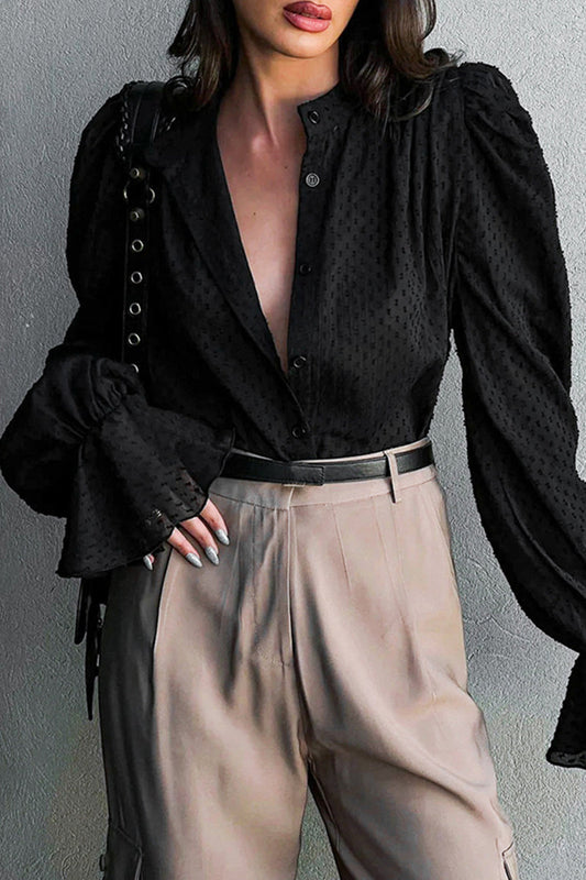 Blusas elegantes y elegantes con cuello mandarín y volantes lisos