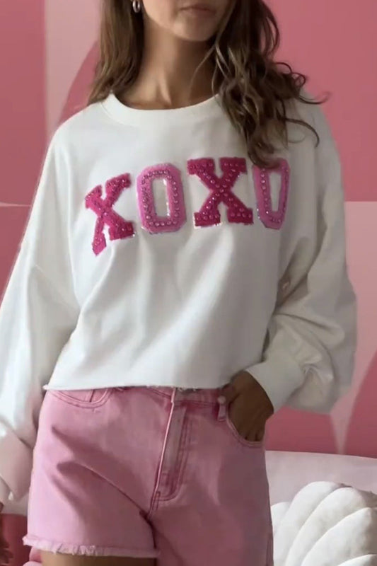 Tops casuales con cuello redondo y parche de letras dulces