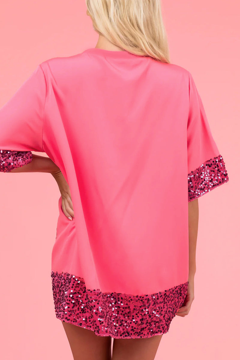Camisetas casuales de cuello redondo con lentejuelas bordadas y lisas