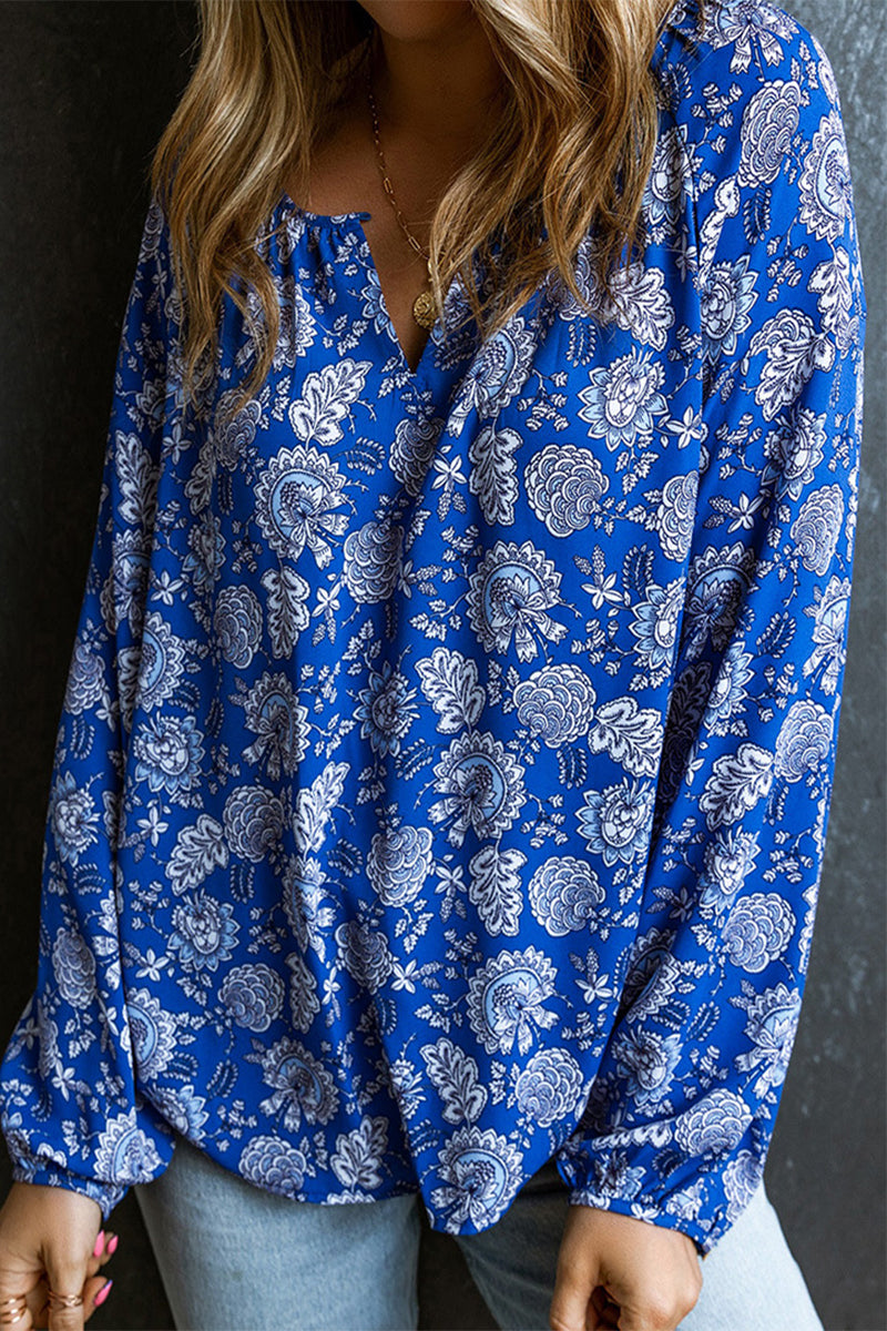Tops bohemios vintage florales con cuello en V