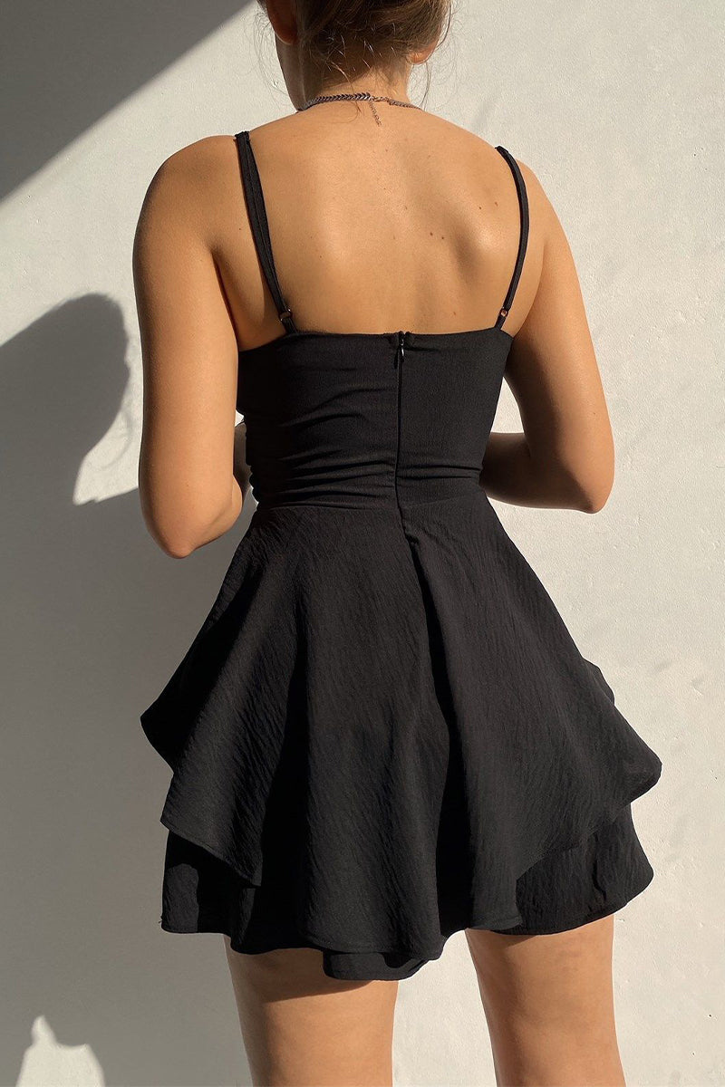 Vestido sexy dulce de patchwork liso con escote en V y tirantes