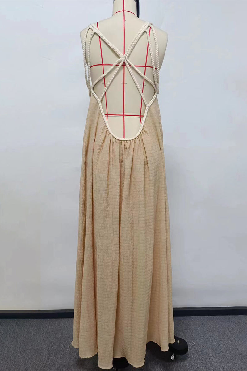 Vestido sexy sin mangas con cuello halter, ahuecado y liso (3 colores)
