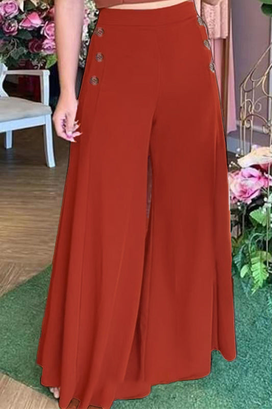 Pantalones casuales, elegantes, lisos, con botones, holgados, de pierna ancha y color liso (3 colores)