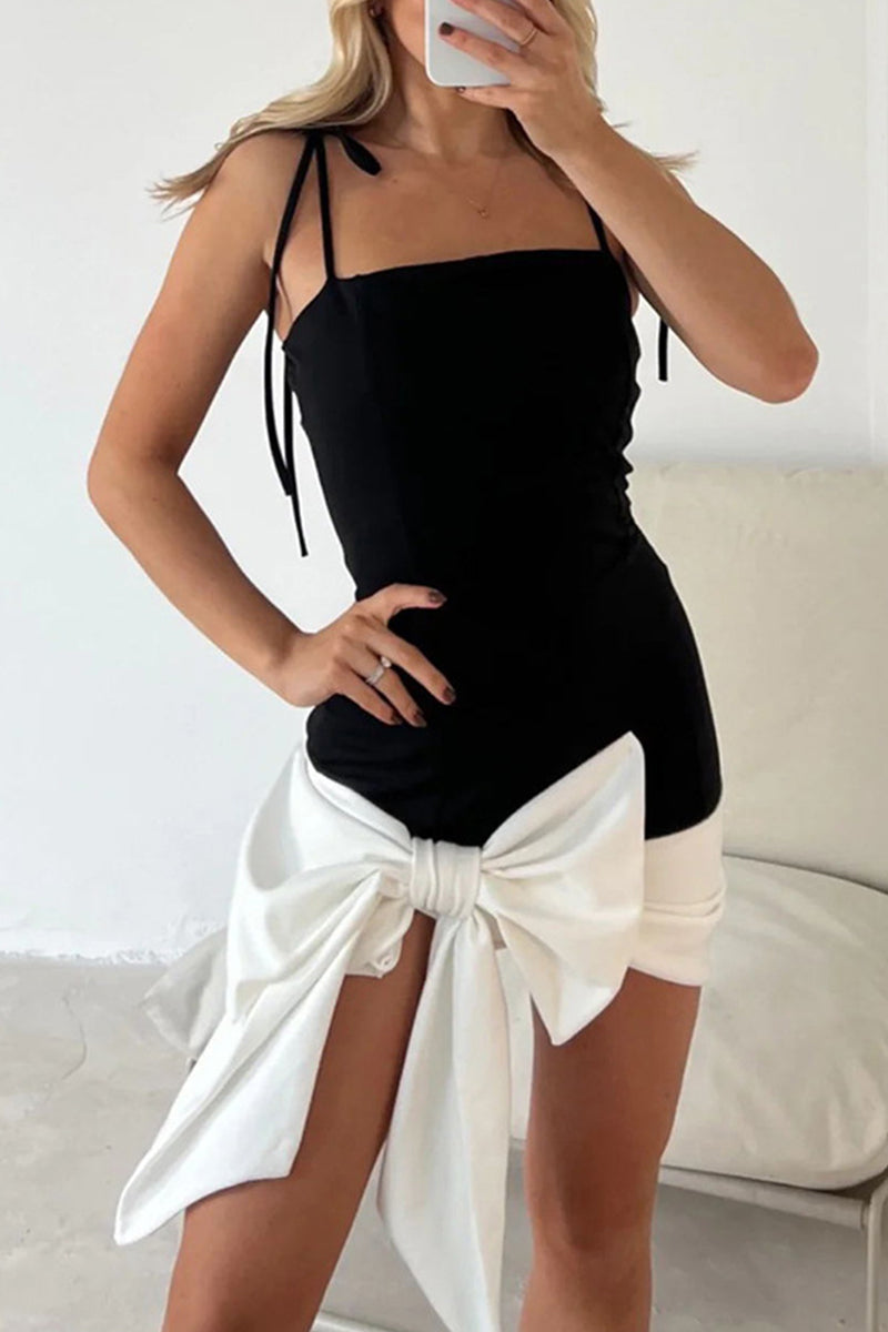 Vestido sexy formal de color liso con lazo y cuello cuadrado (3 colores)