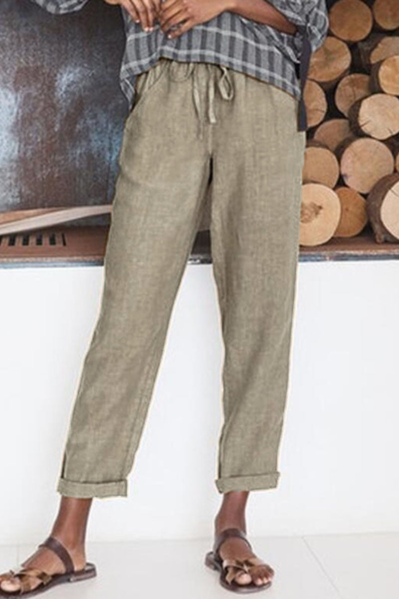 Pantalones casuales de moda con bolsillos sólidos y pierna ancha y sueltos