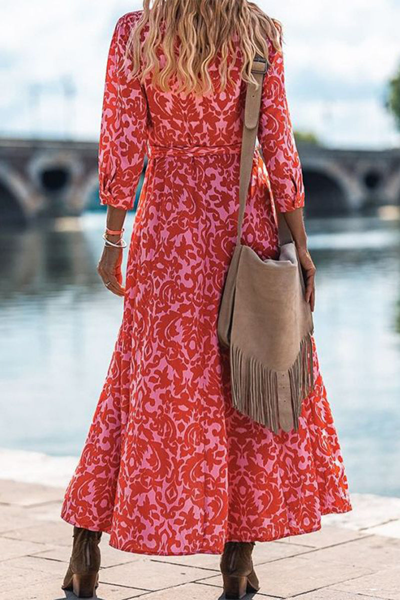 Vestido camisero informal de vacaciones con cuello vuelto y frenillo floral