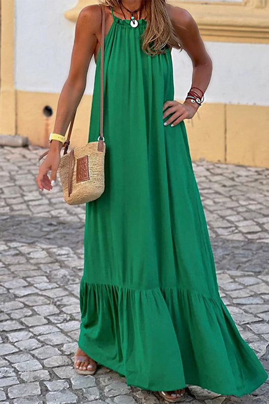 Vestido informal liso de patchwork con cuello redondo y sin mangas