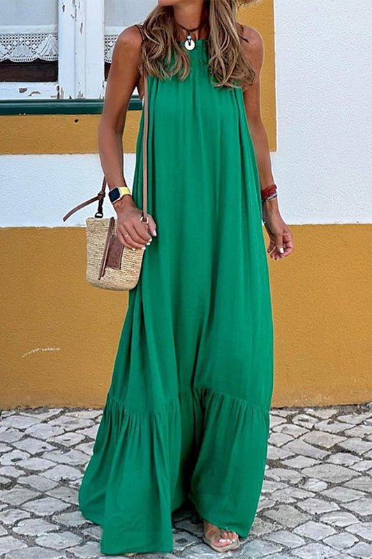 Vestido informal sin mangas con cuello redondo y parches lisos (3 colores)