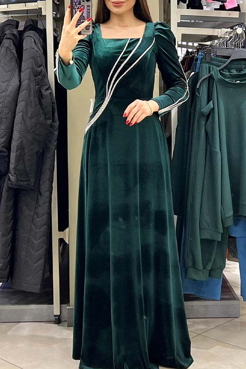 Elegantes vestidos de princesa con cuello cuadrado y diseño de patchwork liso
